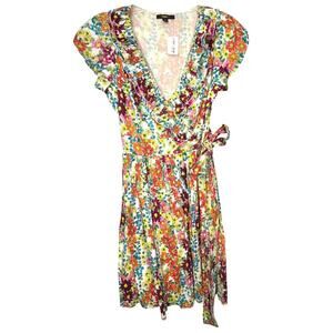 NWT Double Zero 100% Cotton Short Sleeve‎ Floral Wrap Dress Size Large Spring